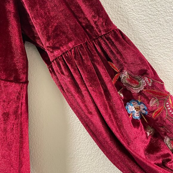 (NEW) ASA FASHION Velvet Embroidered Lantern Sleeve Boho Mini, Deep Red - XXL - Picture 8 of 11